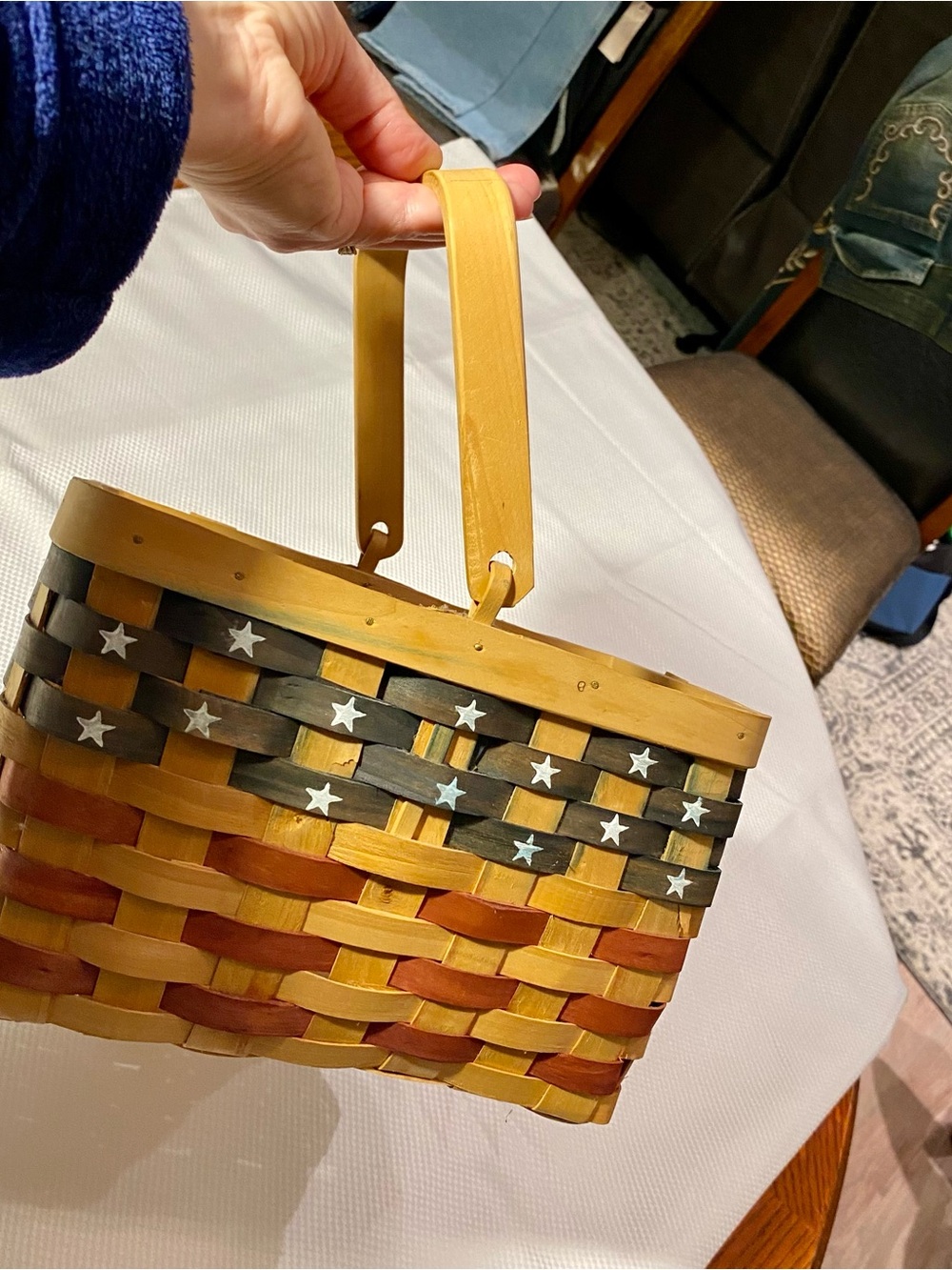 Handwoven Red White and Blue Star Accent Basket - USA